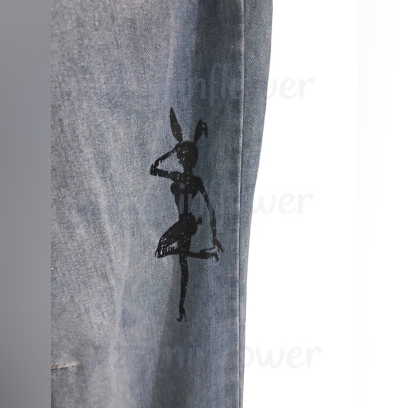 Playboy blue sinner lover butterfly rose playboy bunny embroidered jeans size 7 - Picture 14 of 16